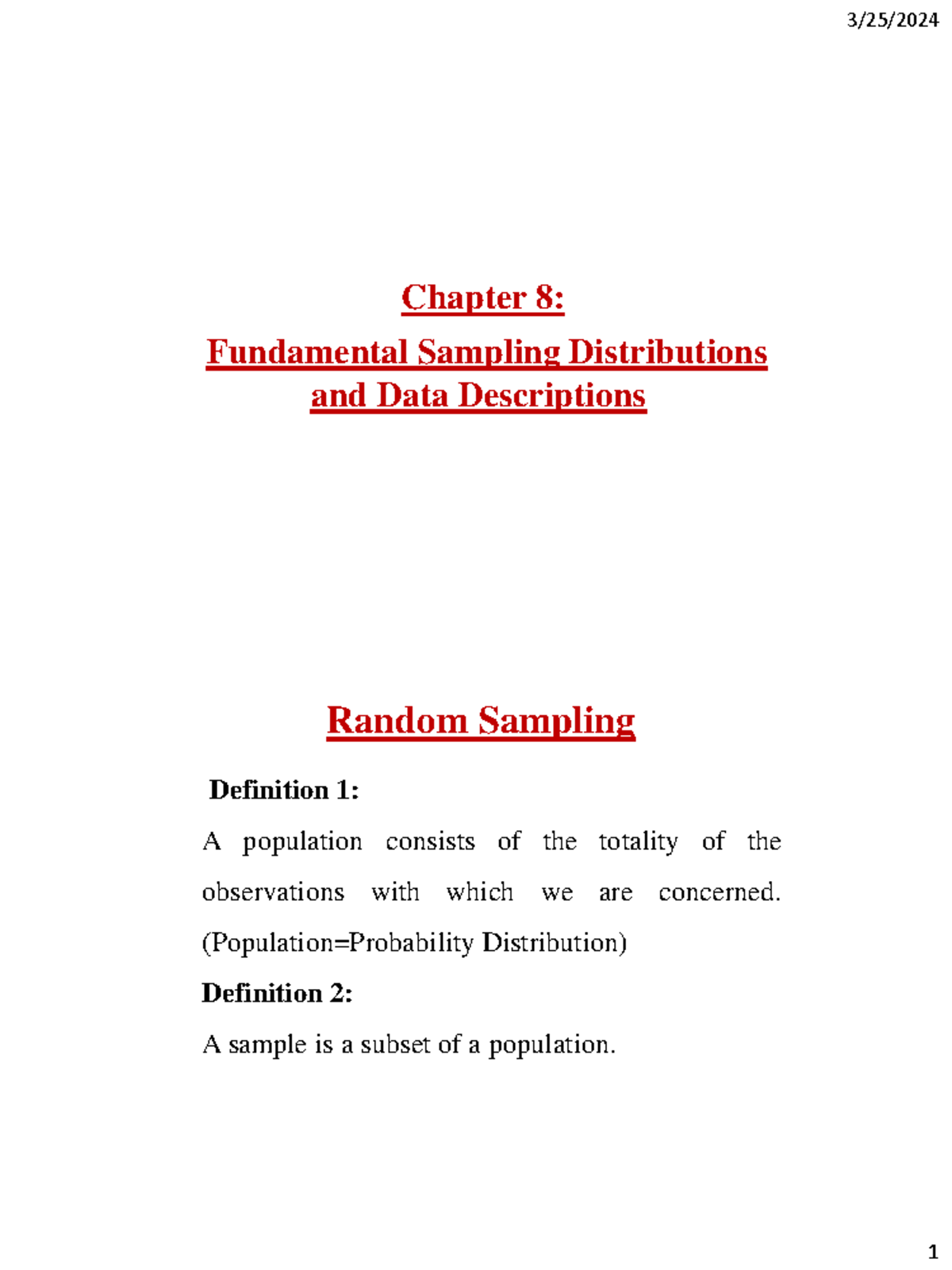 Lecture 8: Fundamental Sampling Distributions & Data Descriptions - Studocu