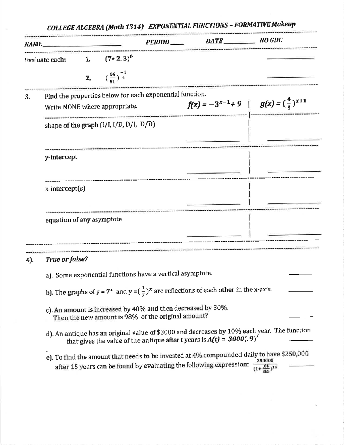 Final Exam Review Guide for Course XYZ 101 - COLLEGE ALGEBRA (Math 1314 ...