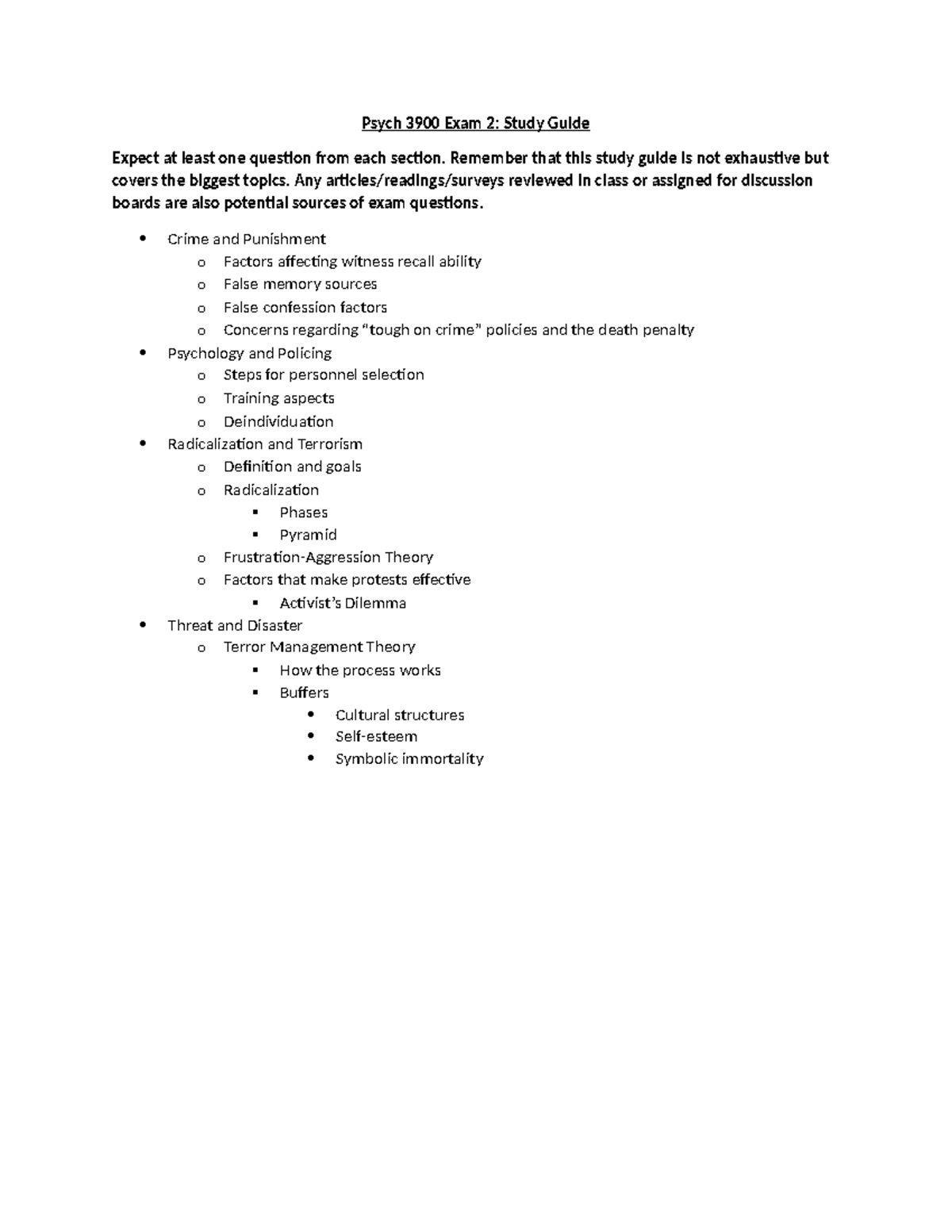 Psych 3900 Exam 2: Key Topics Study Guide for Comprehensive Review ...