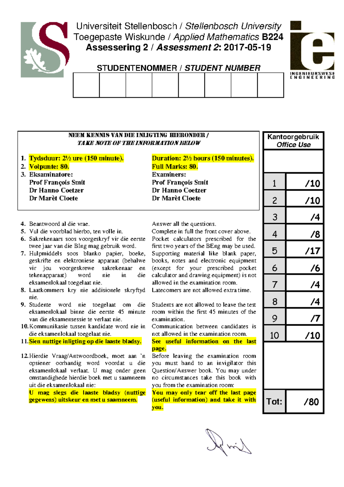 TWB224 2017 A2 - Applied Mathematics Exam Paper & Guidelines - Studocu