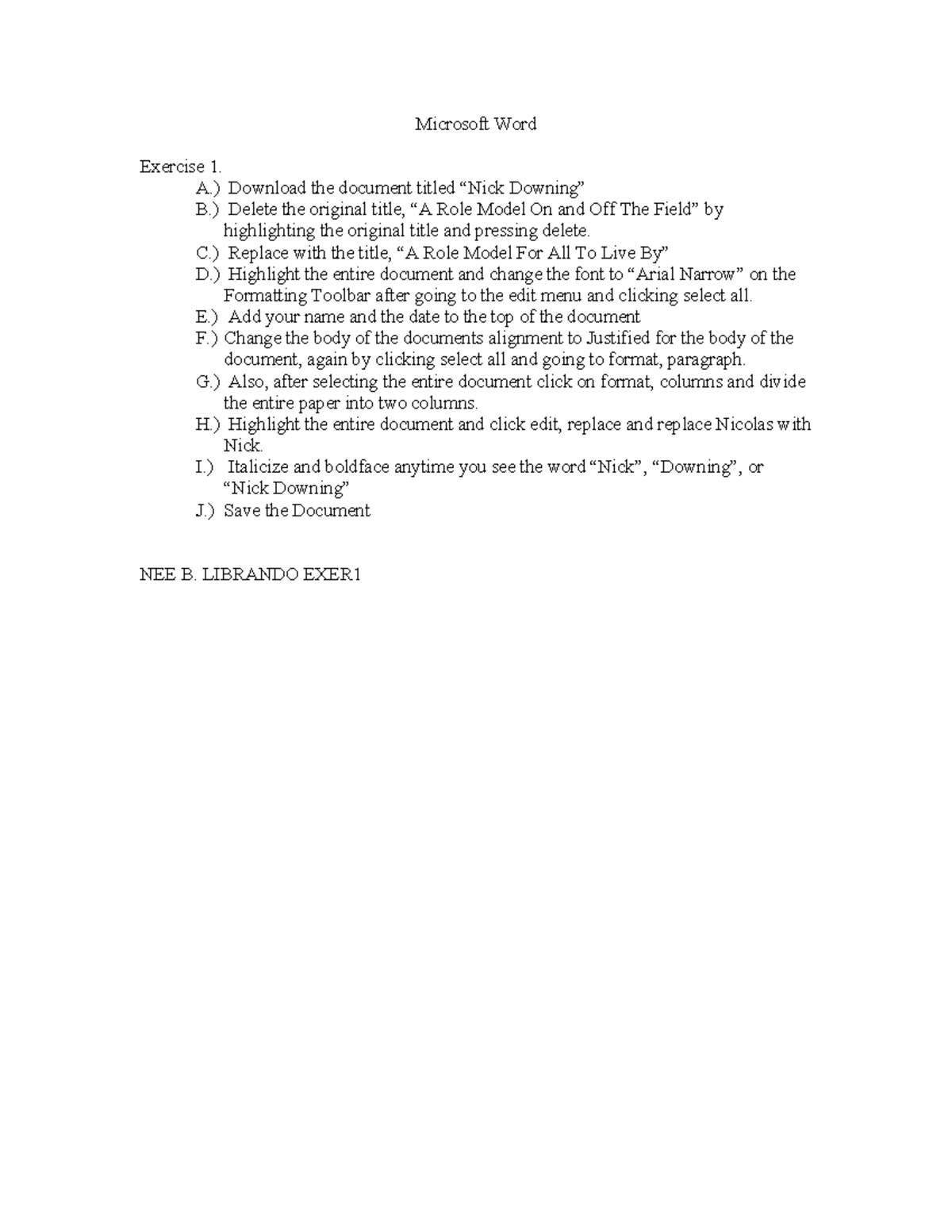 Microsoft Word Exercise 1: Formatting and Editing Guide - Studocu