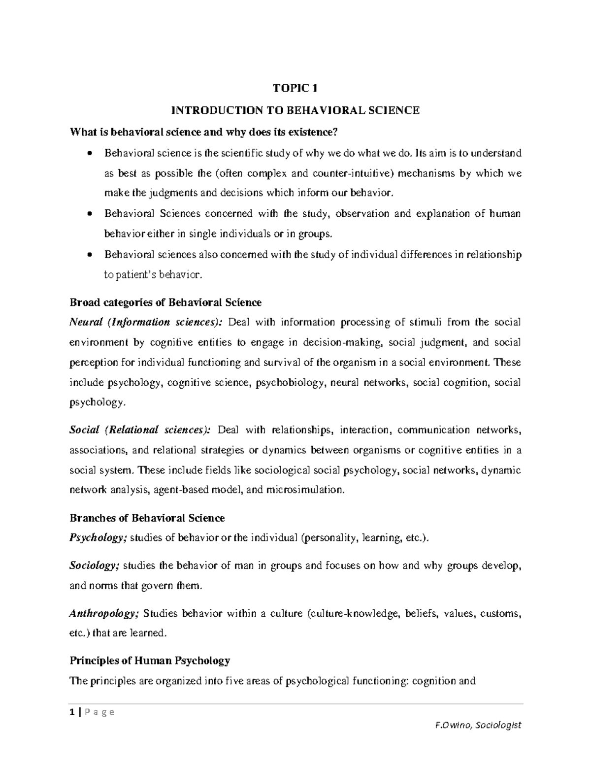 Behavioral Sciences Notes: An Introduction to Human Behavior and ...