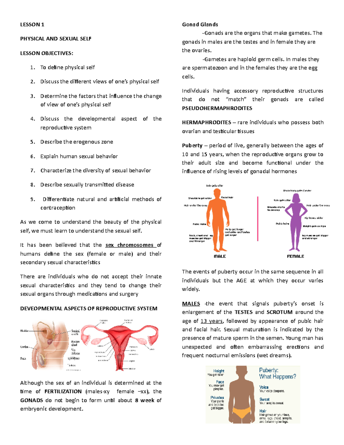 Lesson 1 PHYSICAL AND SEXUAL SELF - Developmental Psychology - Enverga ...