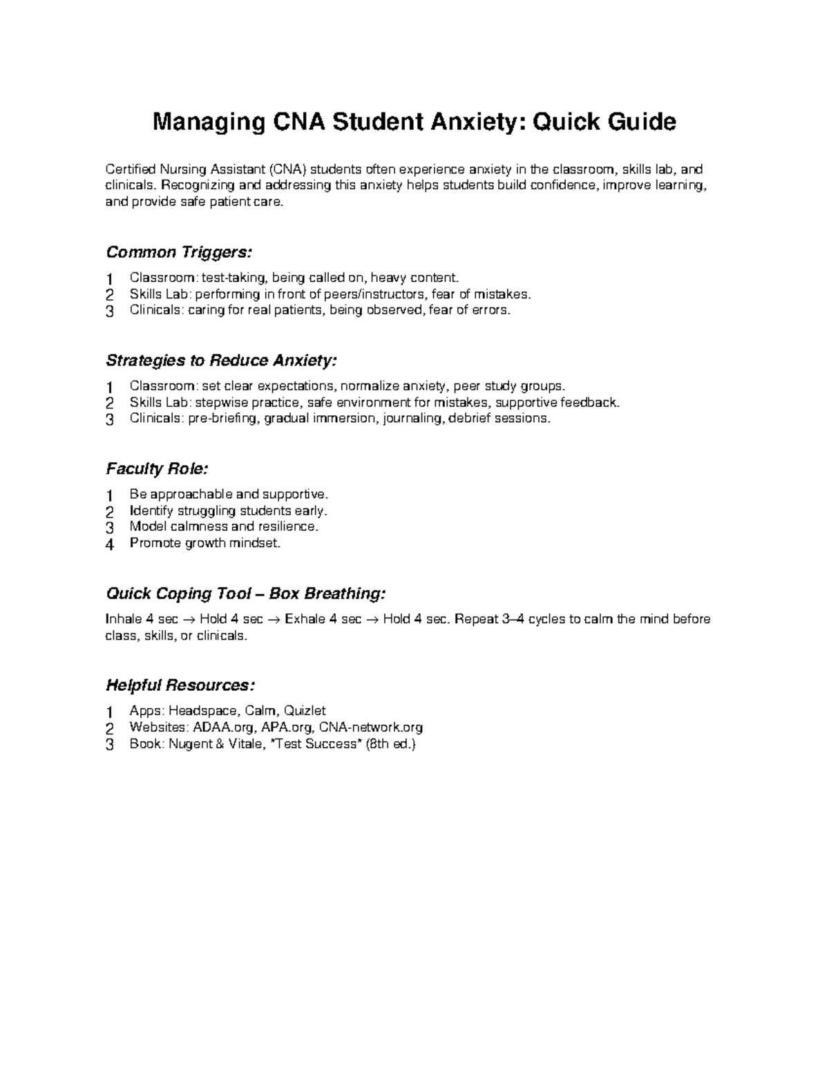 CNA Student Anxiety Management: Quick Guide for Success - Studocu