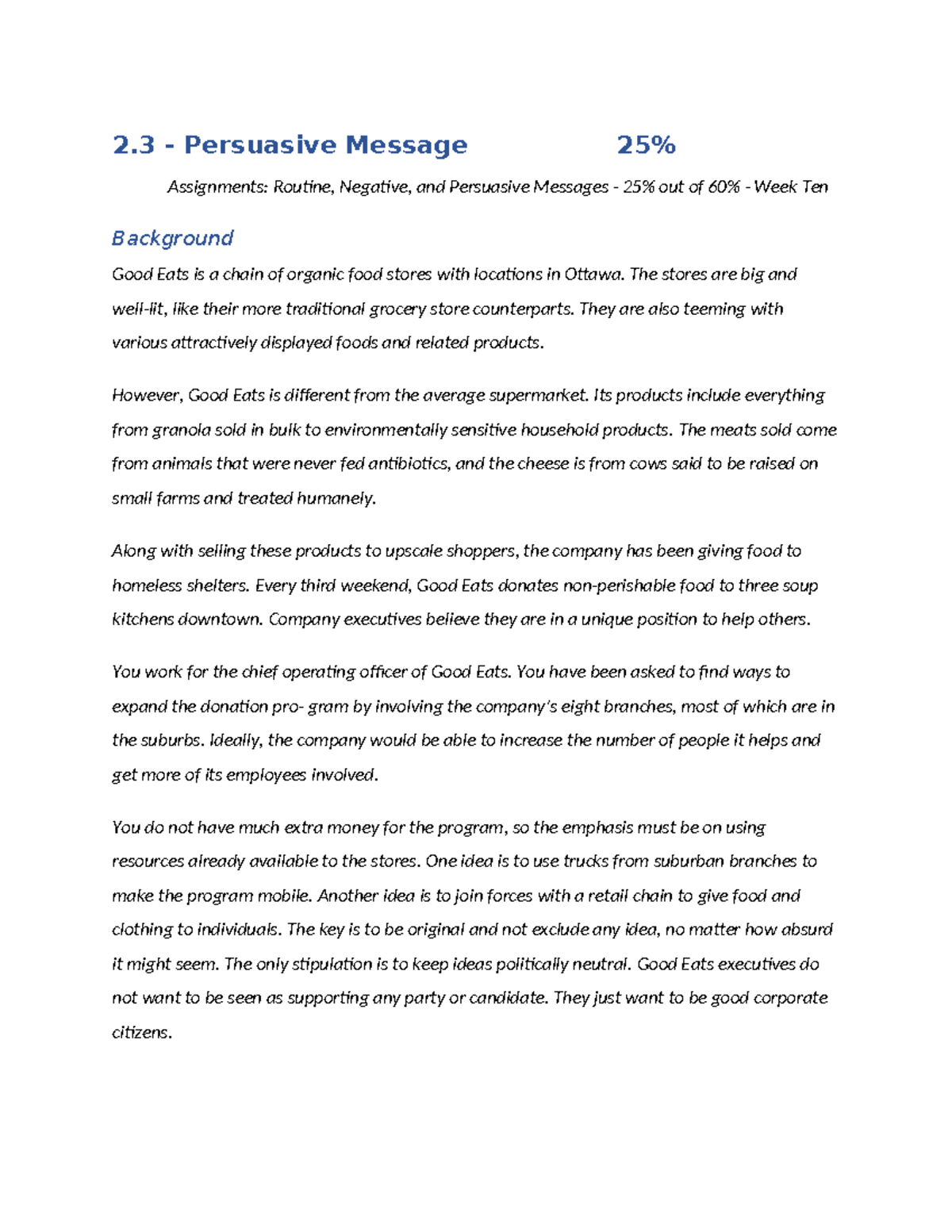 2.3 - Persuasive Message Assignment: Good Eats Donation Expansion - Studocu