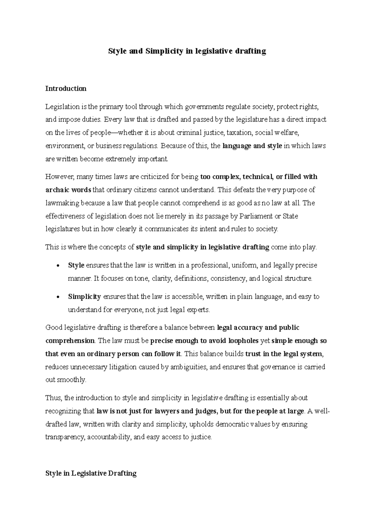 Style and Simplicity in Legislative Drafting: A Comprehensive Guide ...