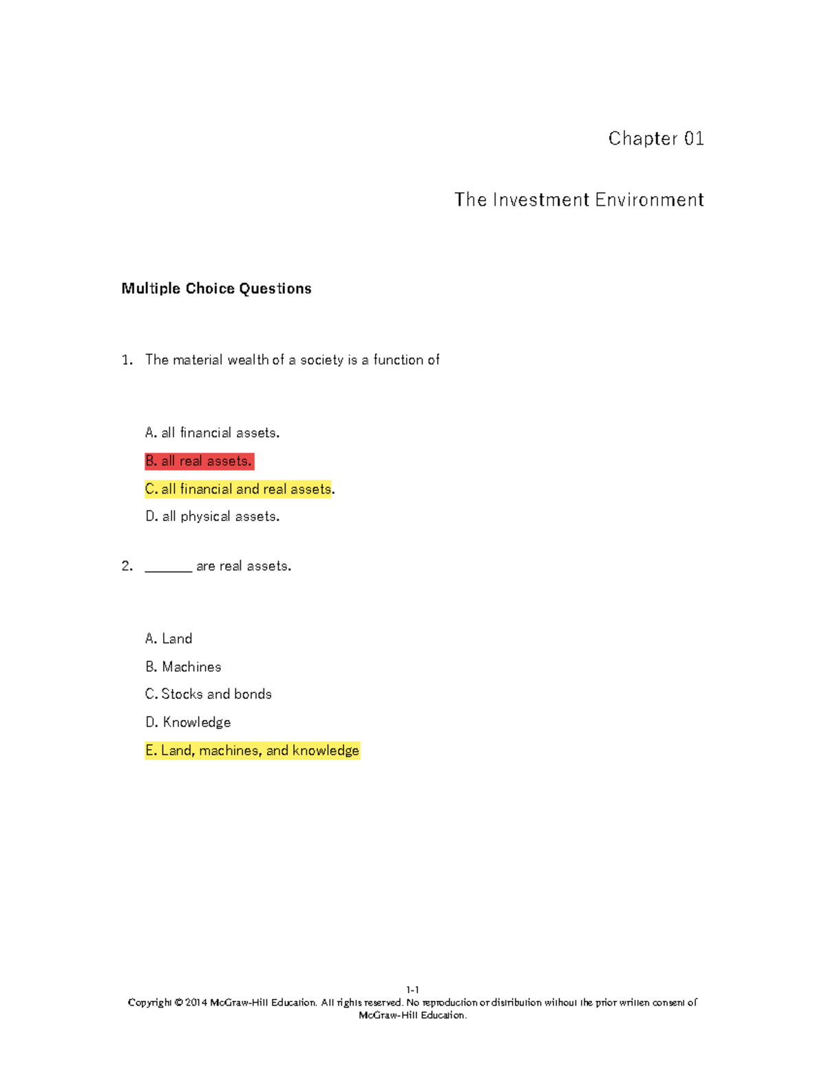 ĐTTC-C1 Chapter 01: Investment Environment MCQs - Studocu