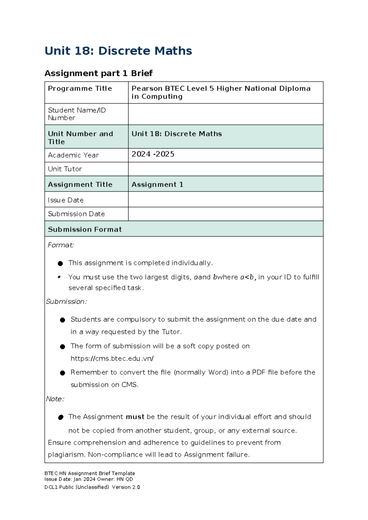 Unit 18: Discrete Maths Assignment 1 Overview and Guidelines - Studocu