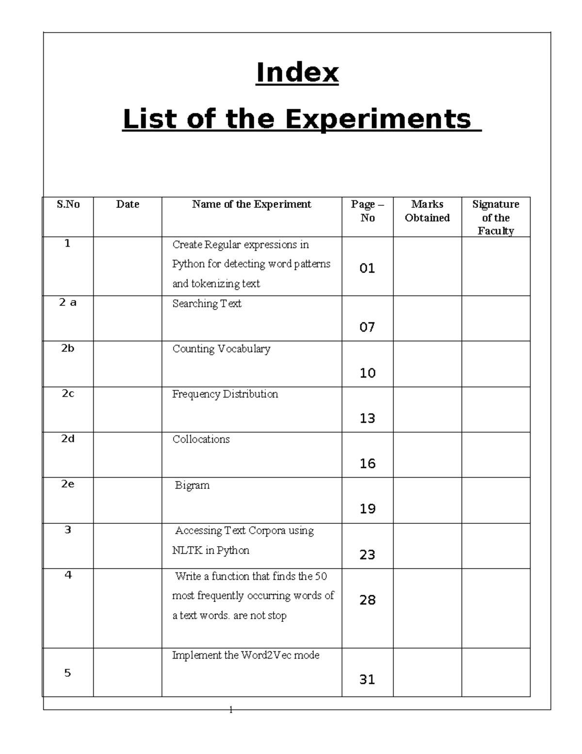 CCS339 Text and Speech Analysis Lab Manual: Experiments Overview - Studocu