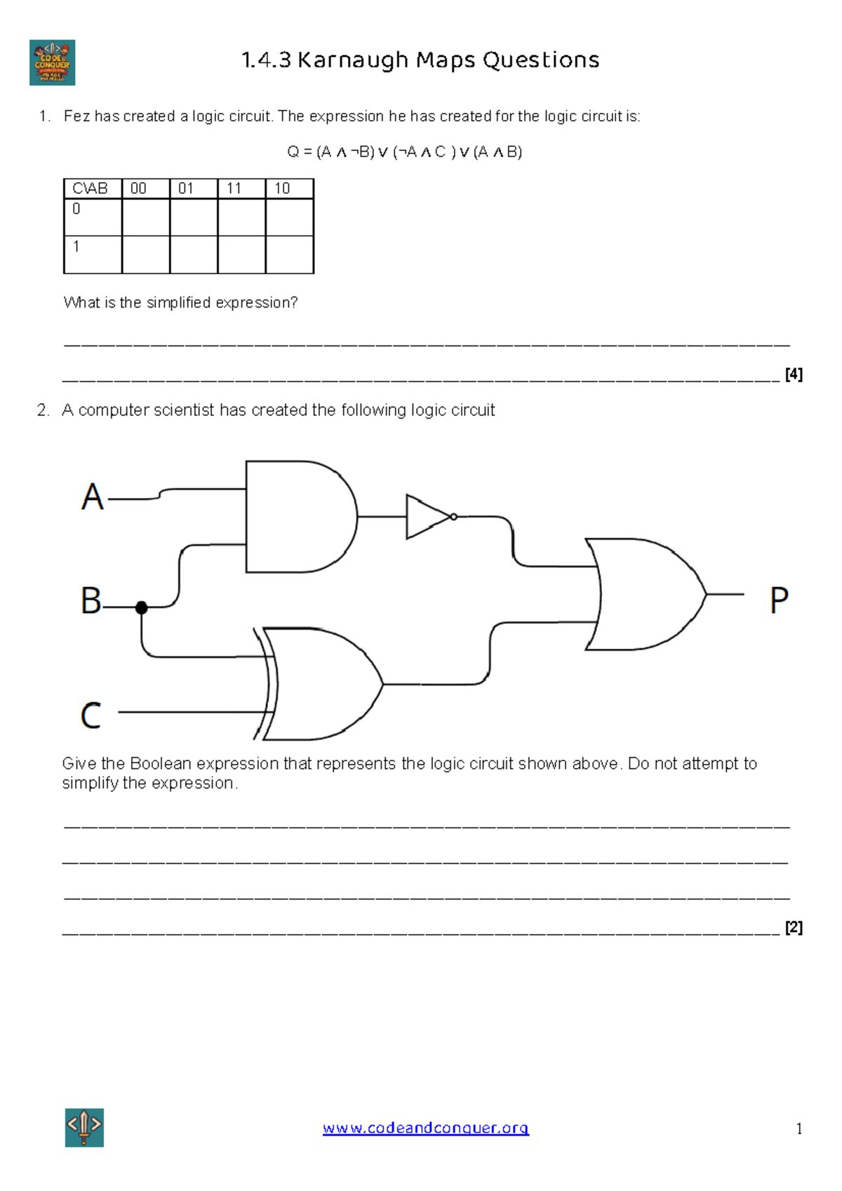 1.4.3 Logic Gates & Karnaugh Maps Questions and Solutions - Studocu