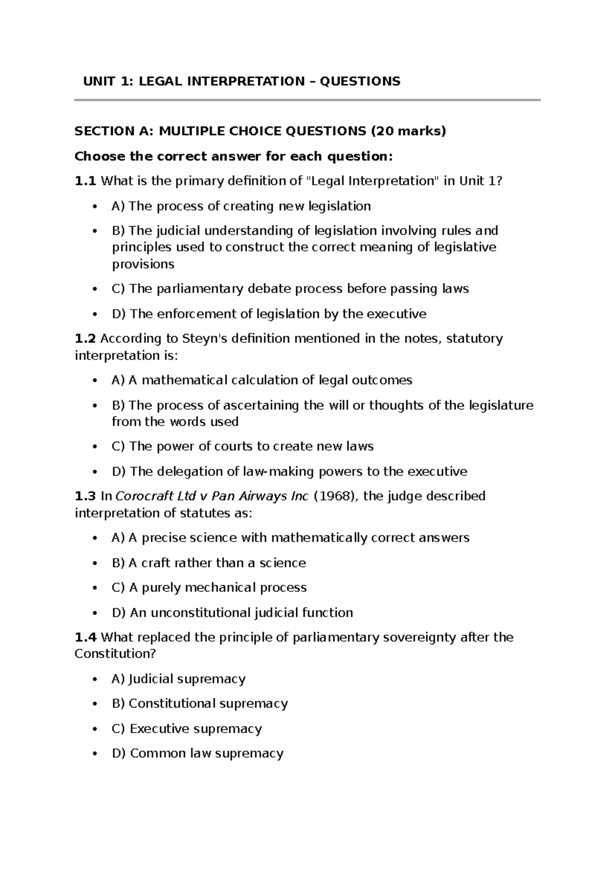 LLIN Practice Questions: Legal Interpretation MCQs & Concepts - Studocu