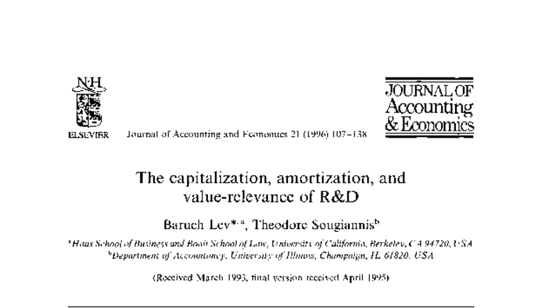 JOURNAL OF ACCOUNTING AND ECONOMICS 21 (1996) R&D Capitalization ...