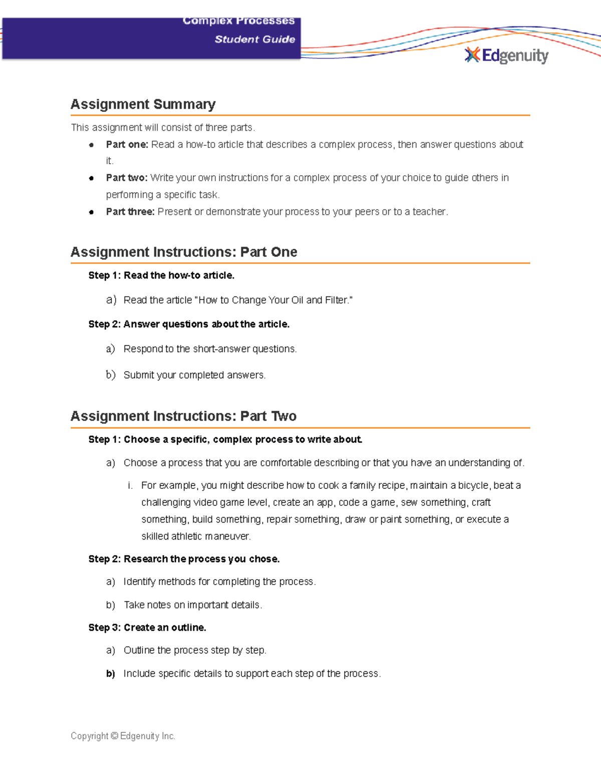 Project-Complex Processes (Assignment Summary) - Student Guide - Studocu
