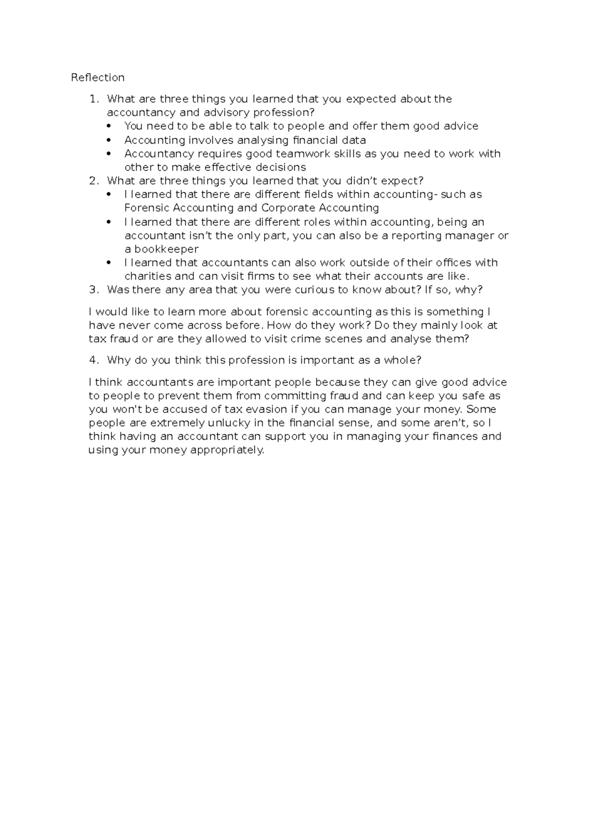Virtual Work Experience Reflection: Insights on Accountancy Profession ...