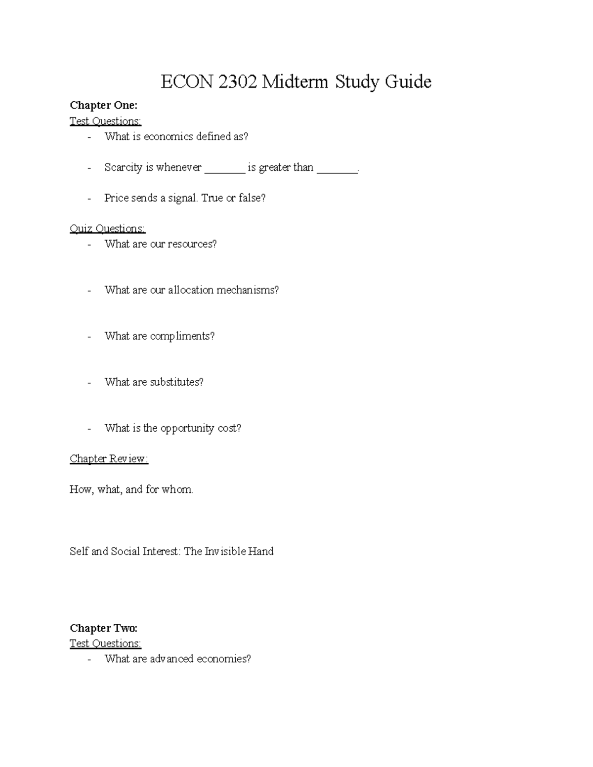 ECON 2302 Midterm Study Guide: Key Concepts and Test Prep - Studocu