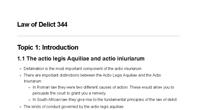 Law of Delict 344 - Defamation: Key Concepts and Case Analysis - Studocu