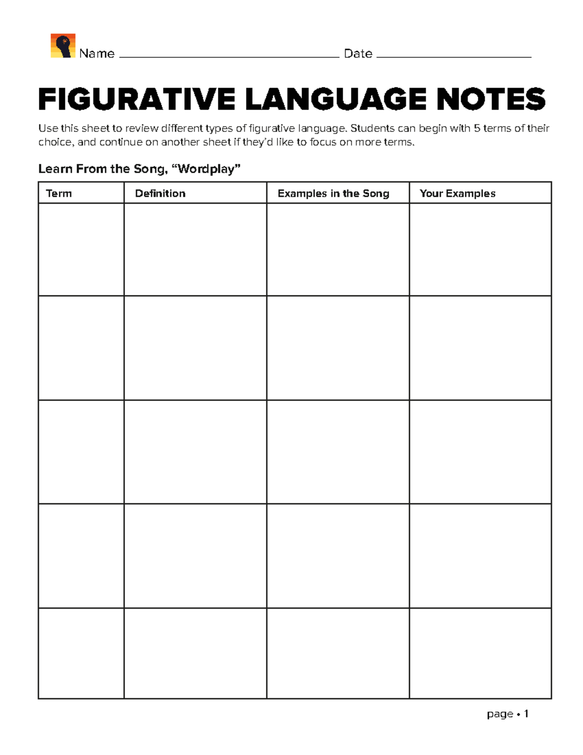 Figurative Language Activities: Notes and Examples Guide - Studocu
