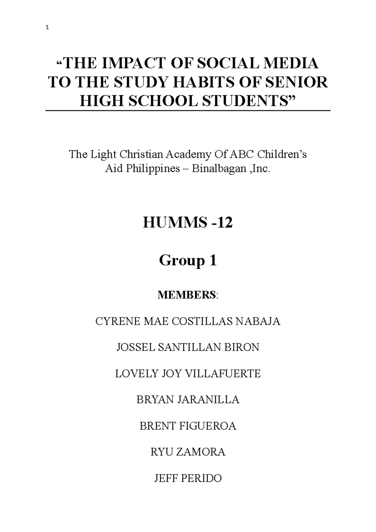 Research 12-humms-copy.-1 - “THE IMPACT OF SOCIAL MEDIA TO THE STUDY ...