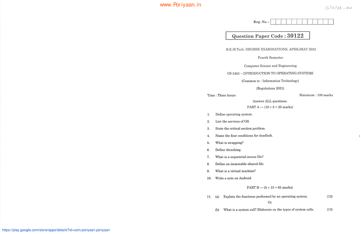 Introduction to Operating Systems - CS 3451 Final Exam Paper 2023 - Studocu