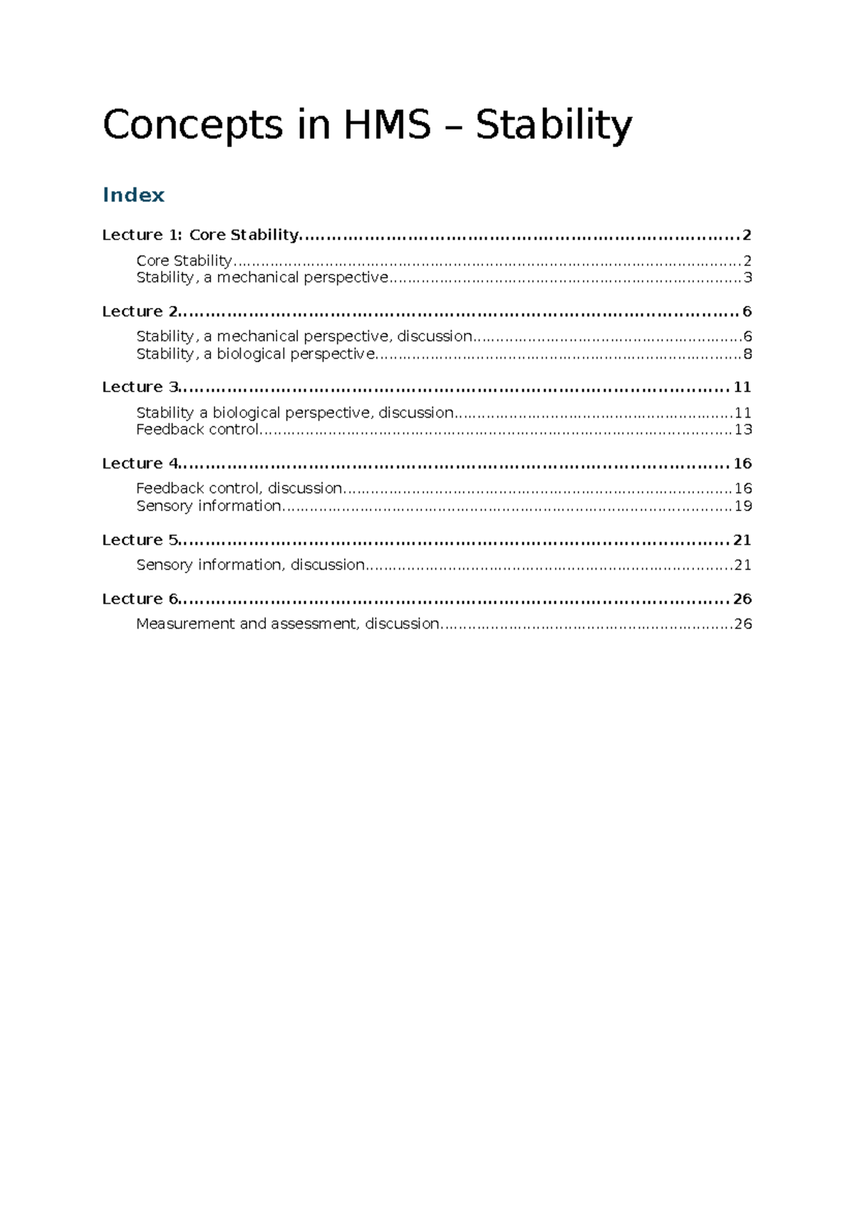 Stability Concepts: HMS Lecture Notes on Mechanical and Biological ...