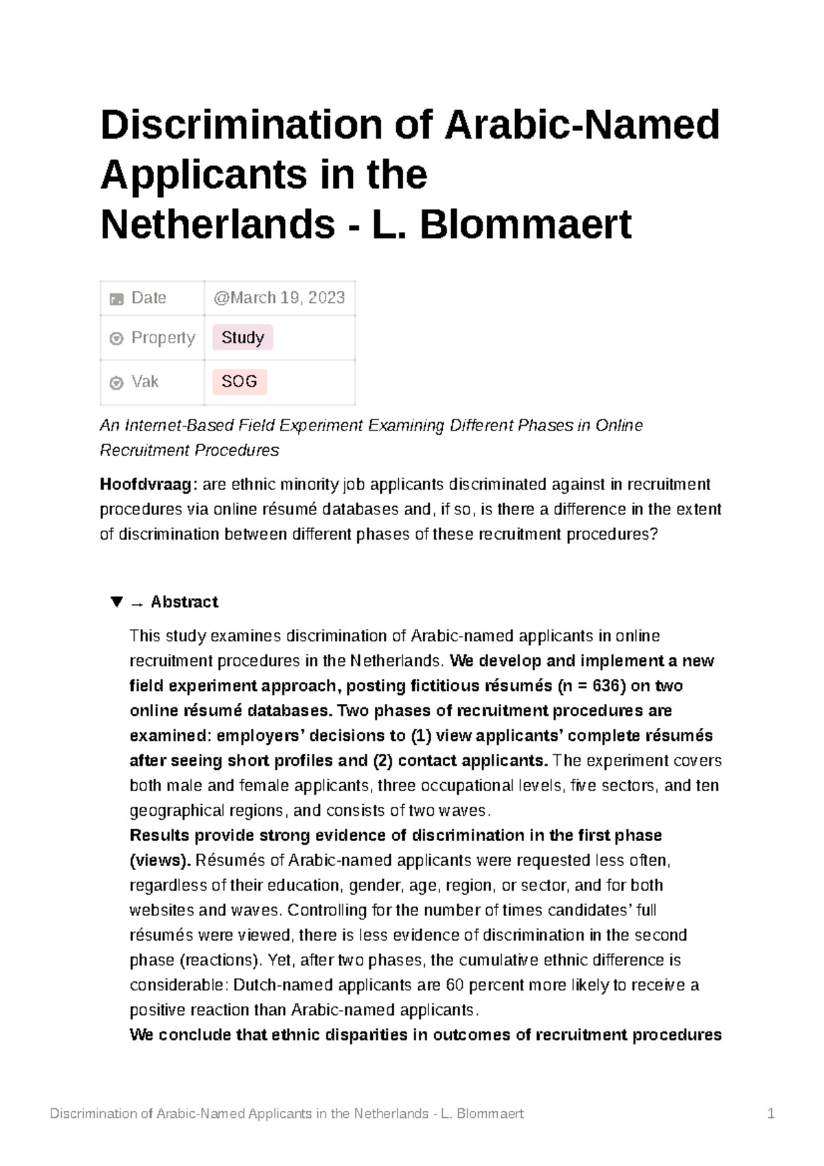 Discrimination of Arabic-Named Applicants in NL: An Online Study ...
