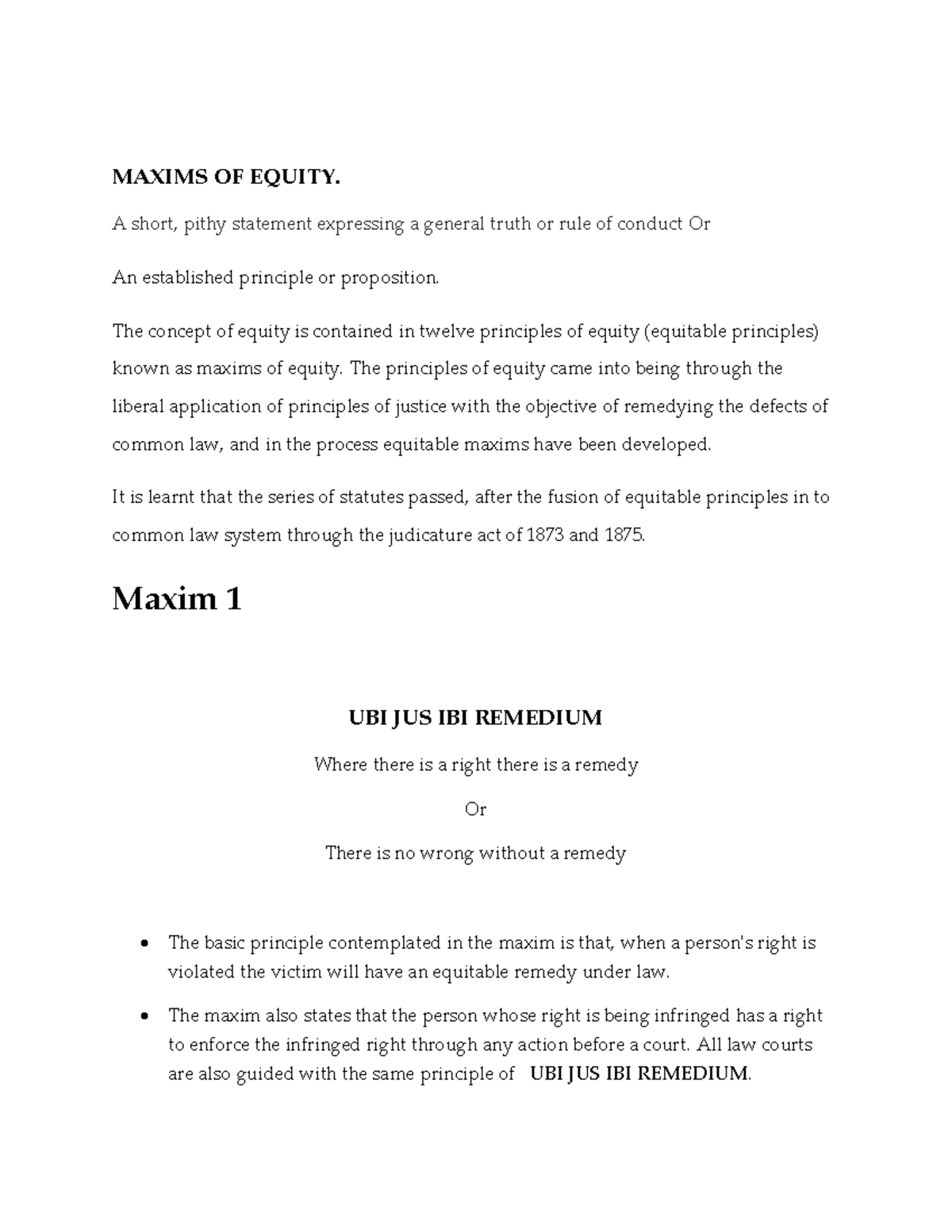 Maxims of Equity: Principles and Applications in Law (Course Code ...