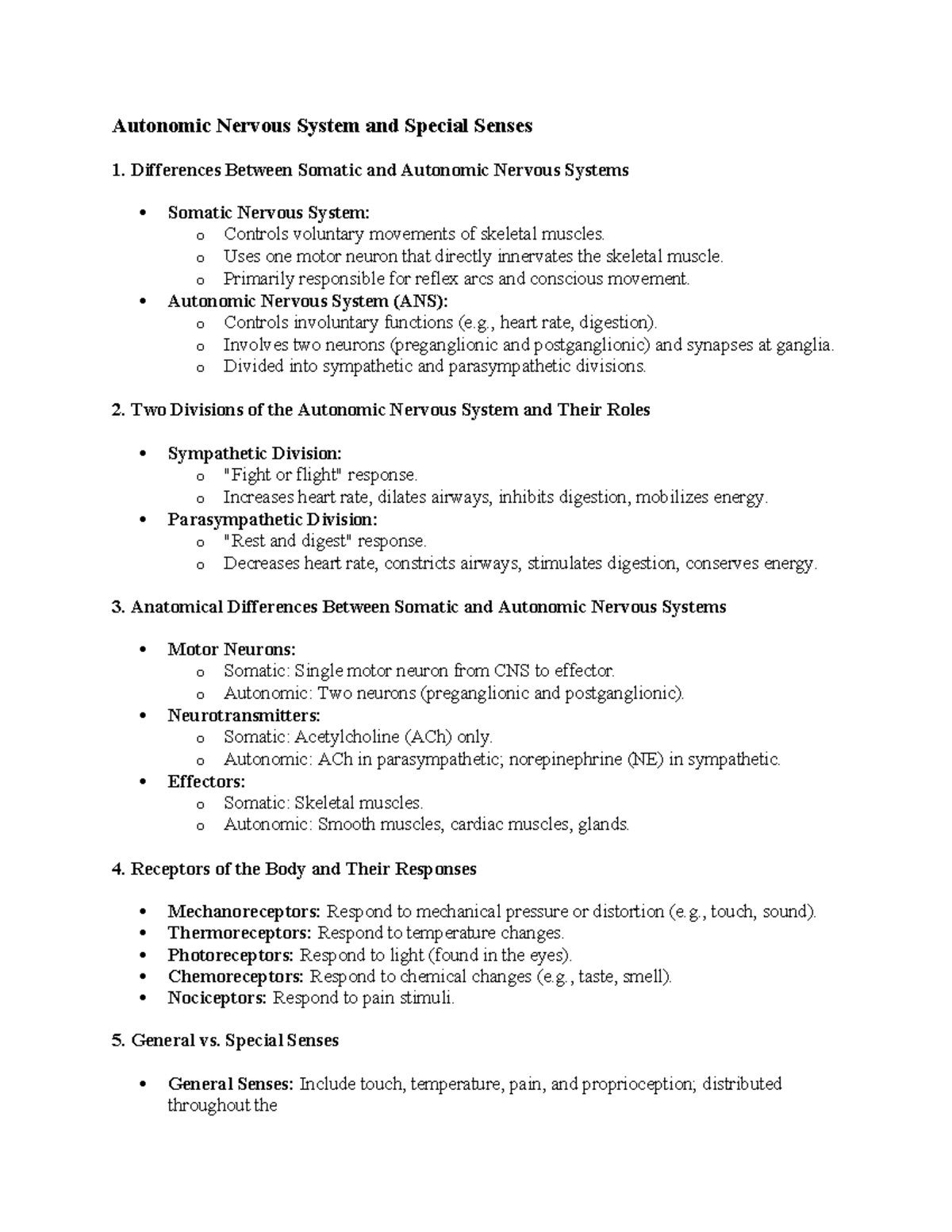 BIO 117 Exam 3 - Study Guide on Autonomic Nervous System & Senses - Studocu