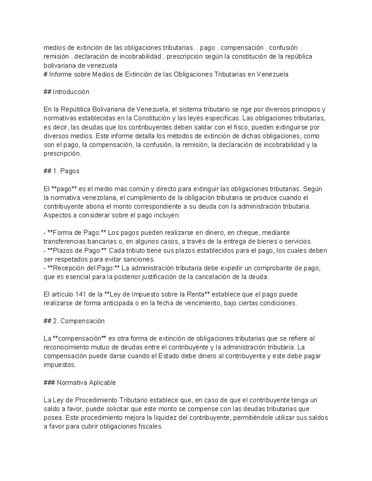 Informe sobre Medios de Extinción de Obligaciones Tributarias en ...