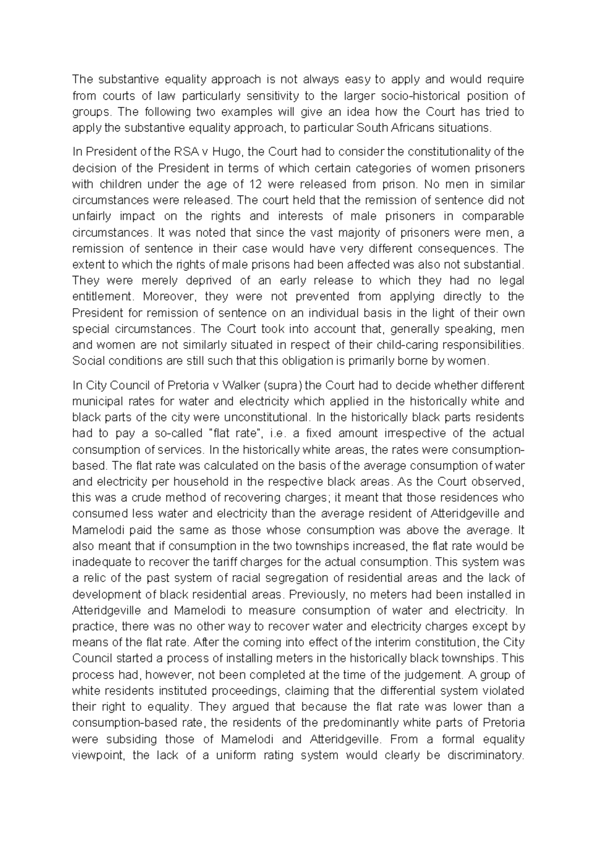 Substantive Equality Approach in South African Law: Case Studies - Studocu