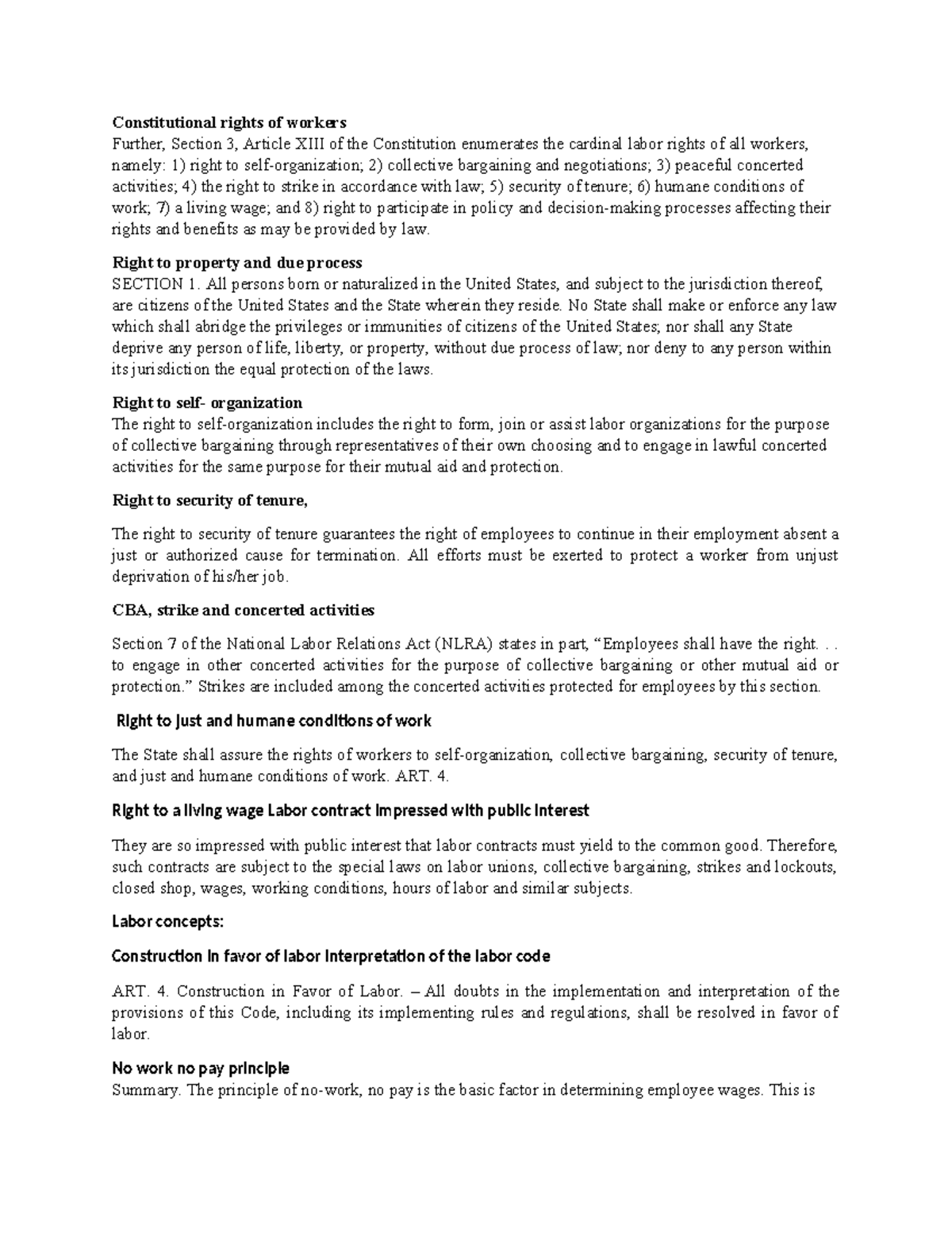 Constitutional Rights and Labor Relations - Labor Law Overview - Studocu