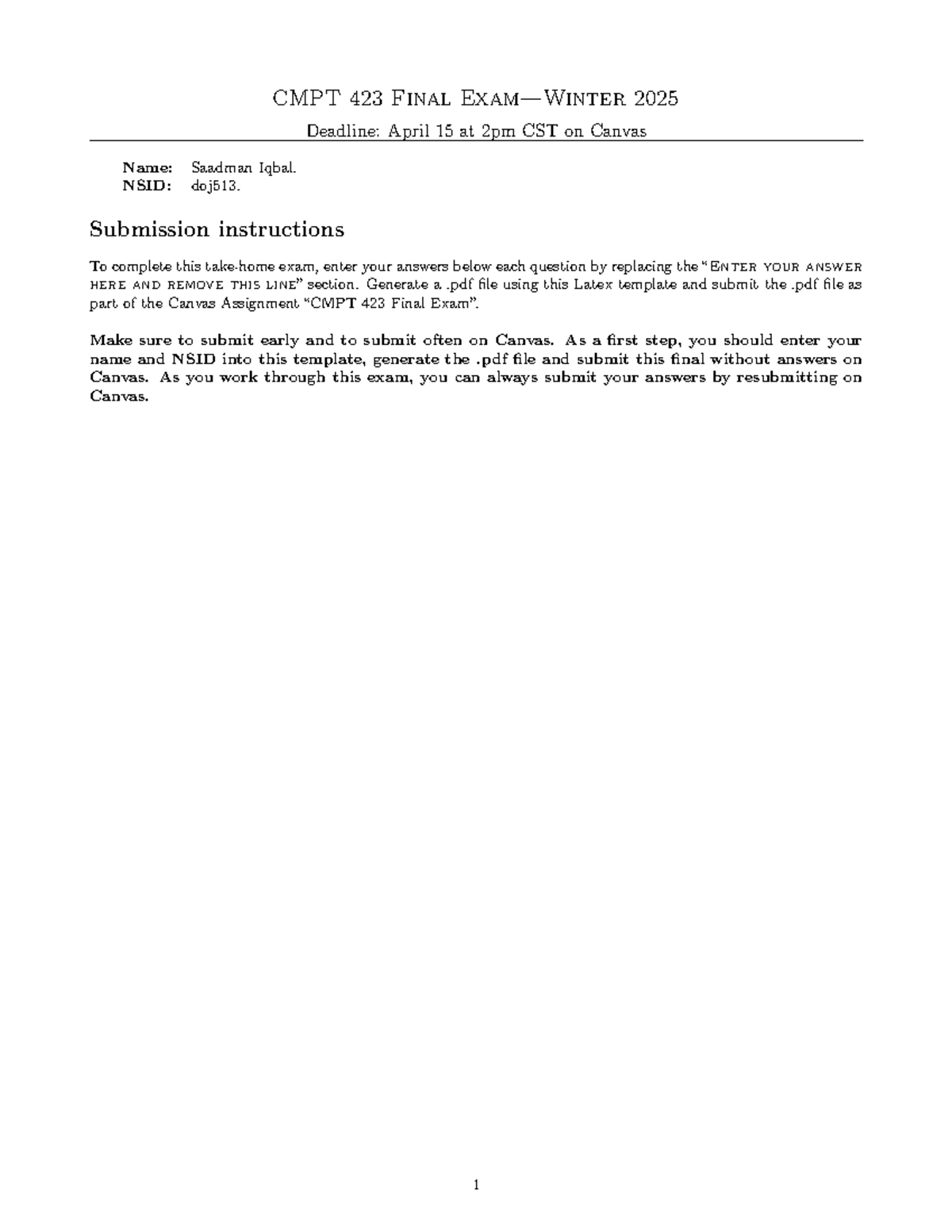 CMPT 423 Final Exam Study Notes - Submission Guidelines & Key Concepts ...