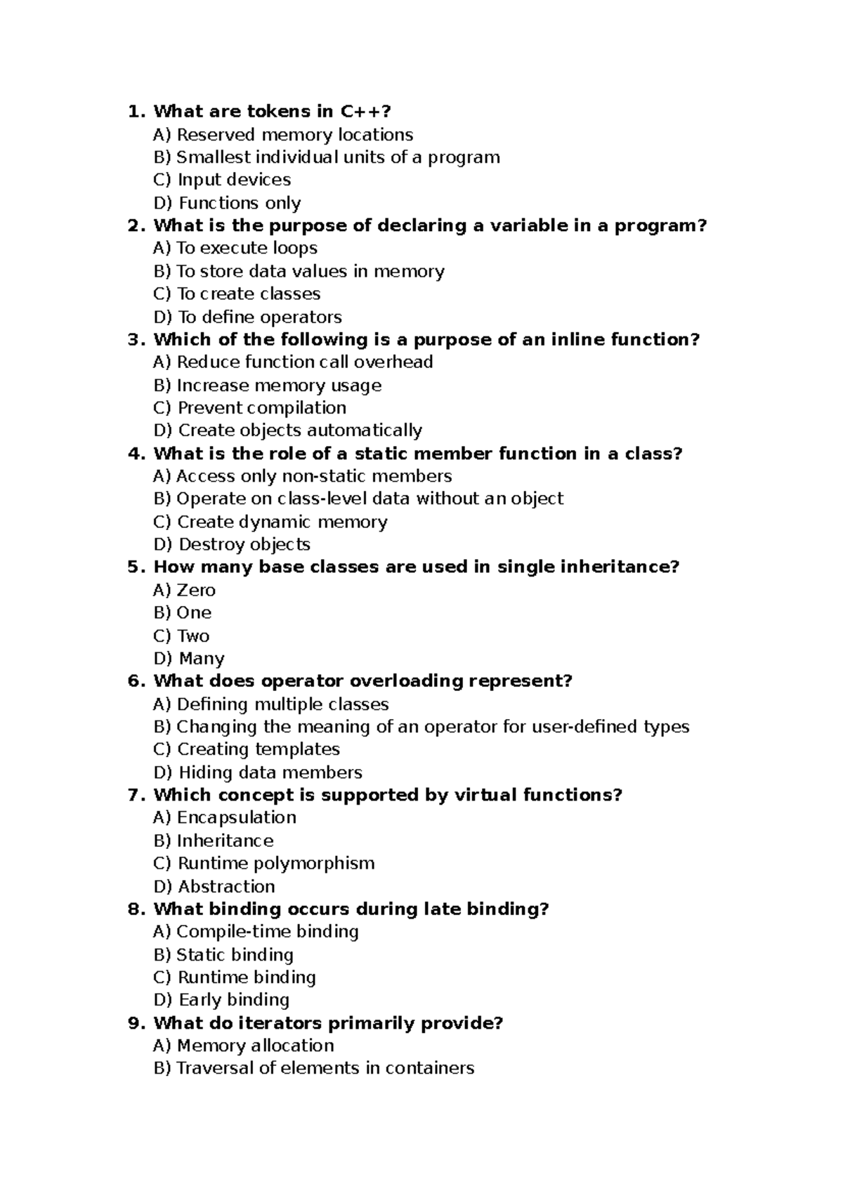Cs25c07 - Quiz on Tokens, Variables, Functions, and Inheritance - Studocu