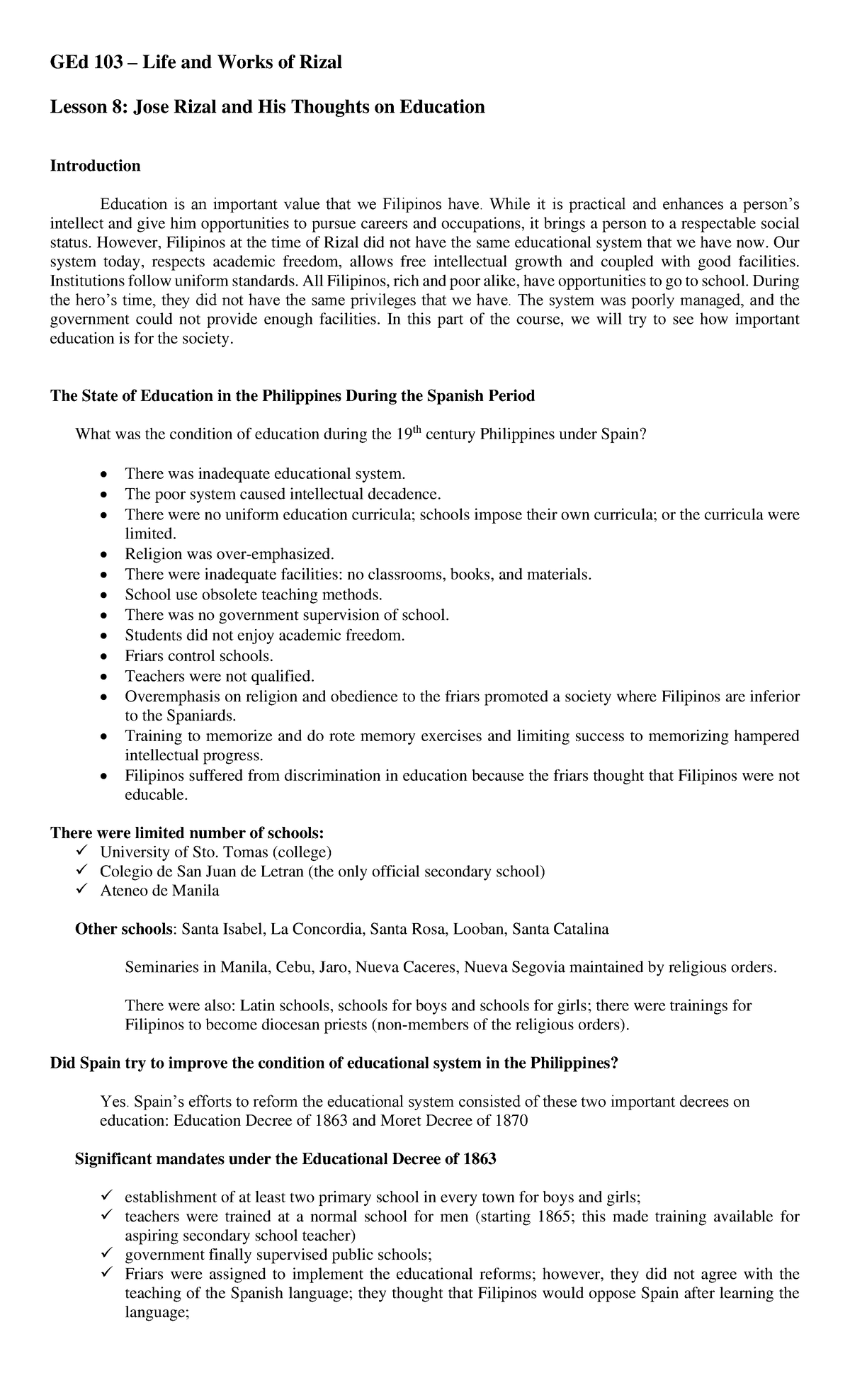 Lesson 8 - Jose Rizal: His Perspectives on Education in the Philippines ...