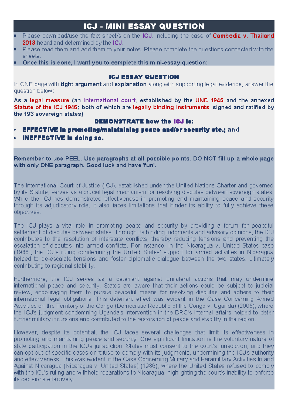 ICJ MINI ESSAY: Evaluating Effectiveness & Ineffectiveness in ...