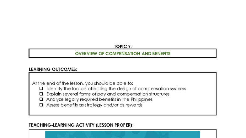 Be S105: Overview of Compensation and Benefits Lesson Notes - Studocu