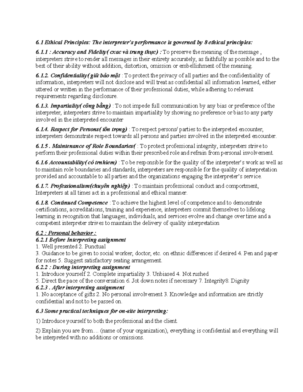 6.1 Ethical Principles in Interpreting: Guidelines and Techniques - Studocu