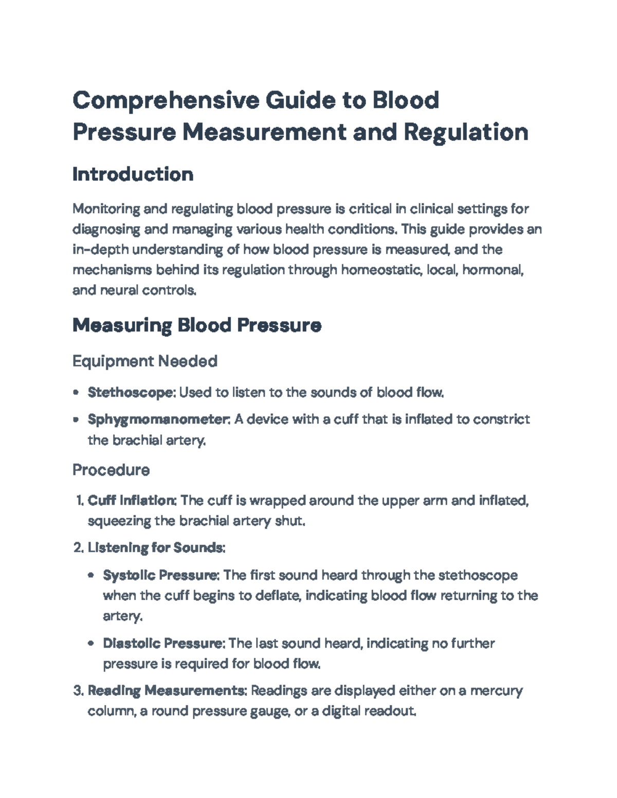 Comprehensive Guide to Blood Pressure Measurement and Regulation ...