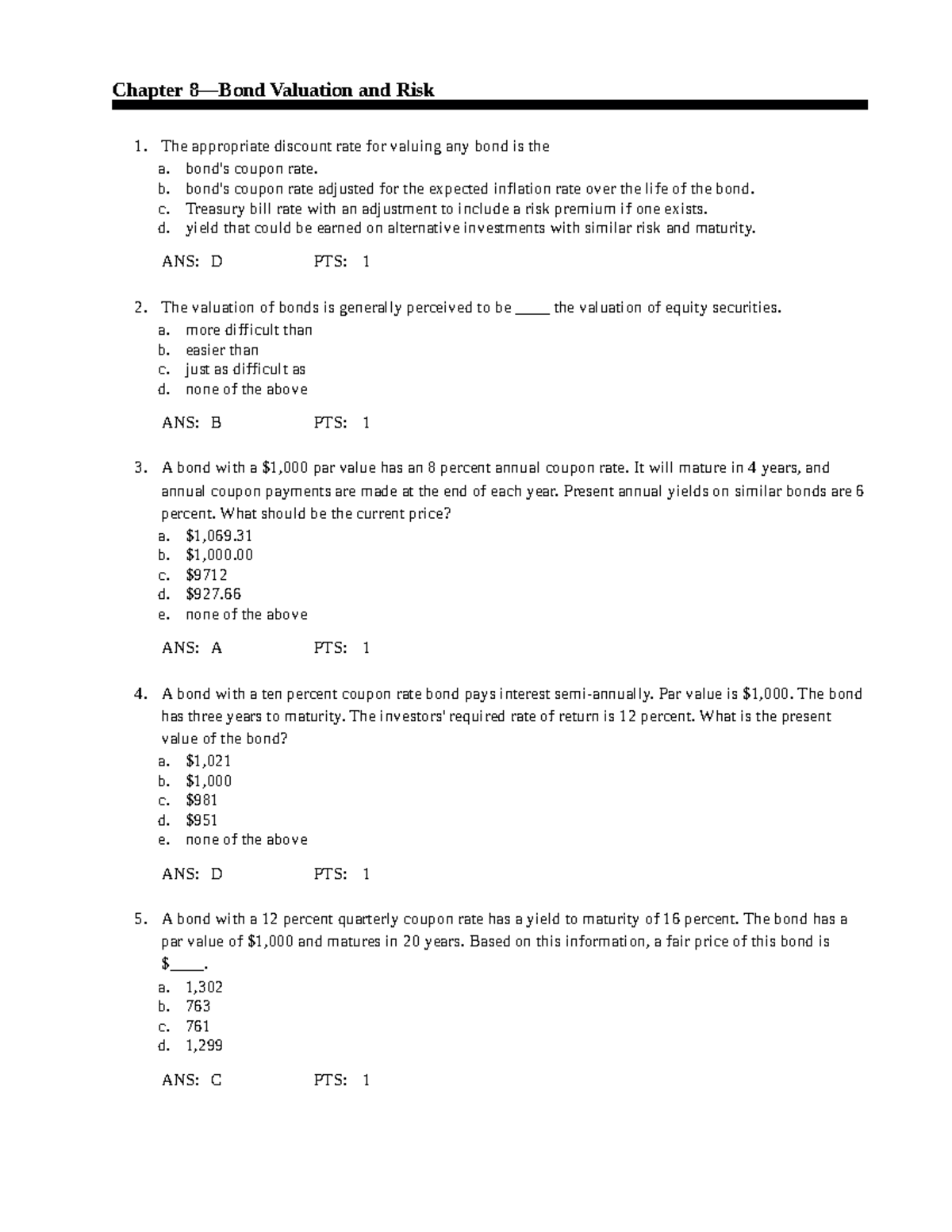 FIN 301: Final Exam Study Notes on Bond Valuation and Risk - Studocu