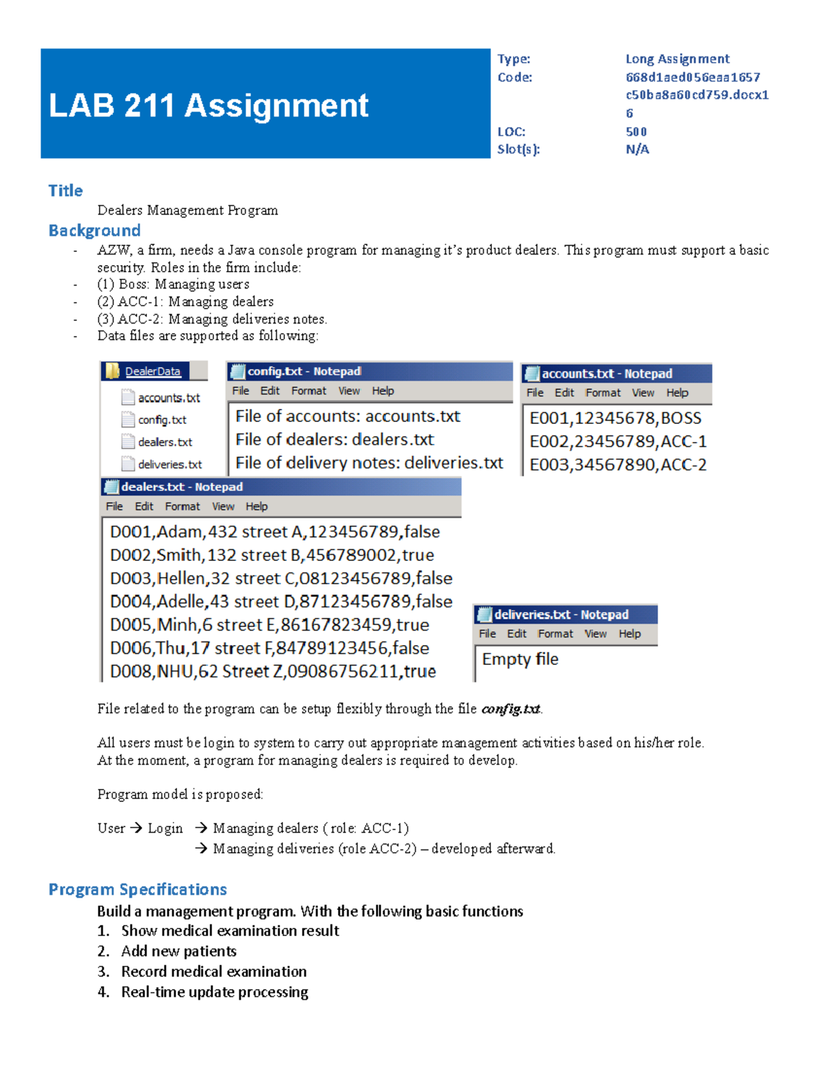 Sample Code - just nothing - LAB 211 Assignment Type: Long Assignment ...