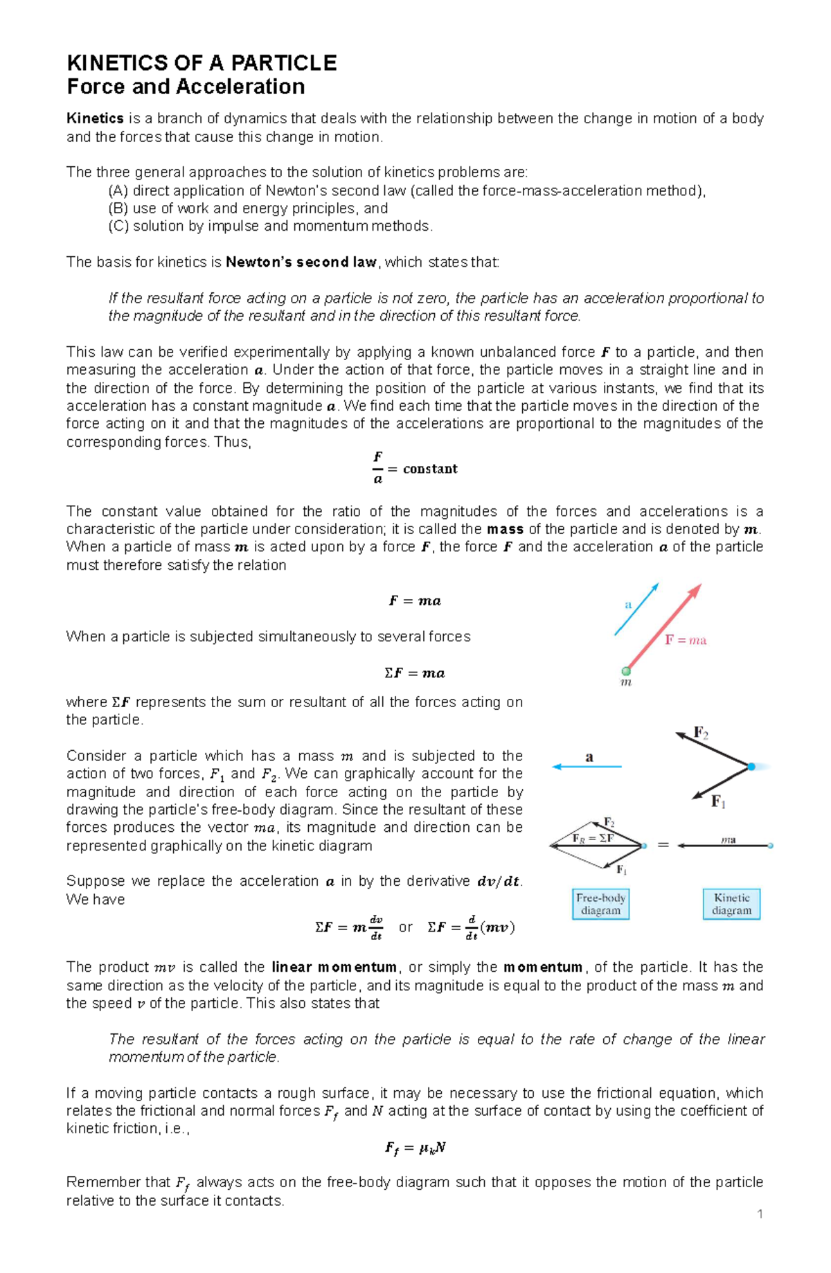 Kinetics of a Particle (ENGR 101): Force, Acceleration & Sample ...