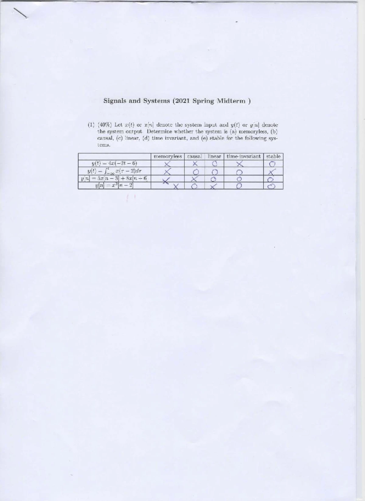 Midterm Solutions for Signals and Systems (CauSa1) Analysis - Studocu