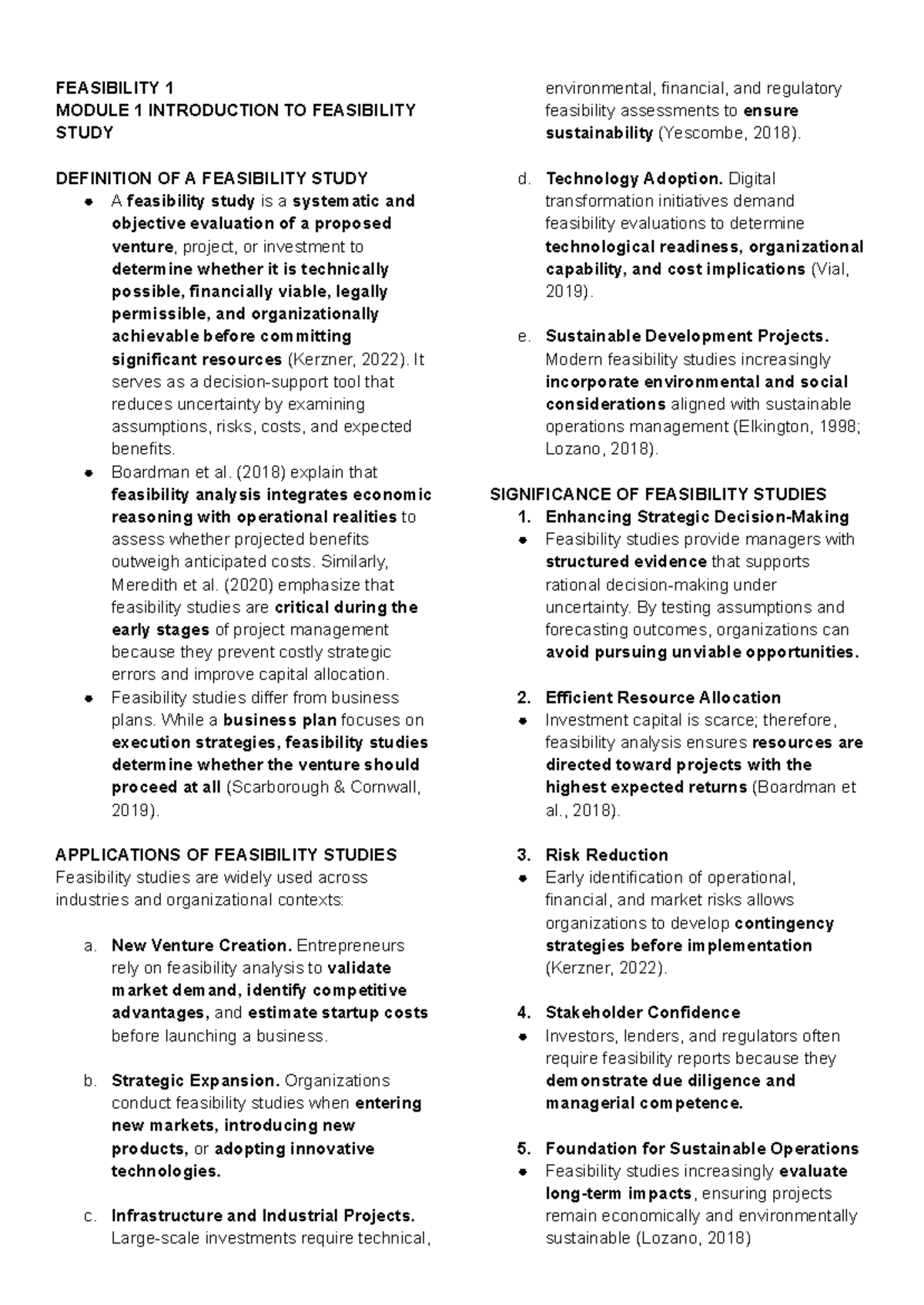 Feasibility Study Overview: Module 1 Insights and Applications - Studocu