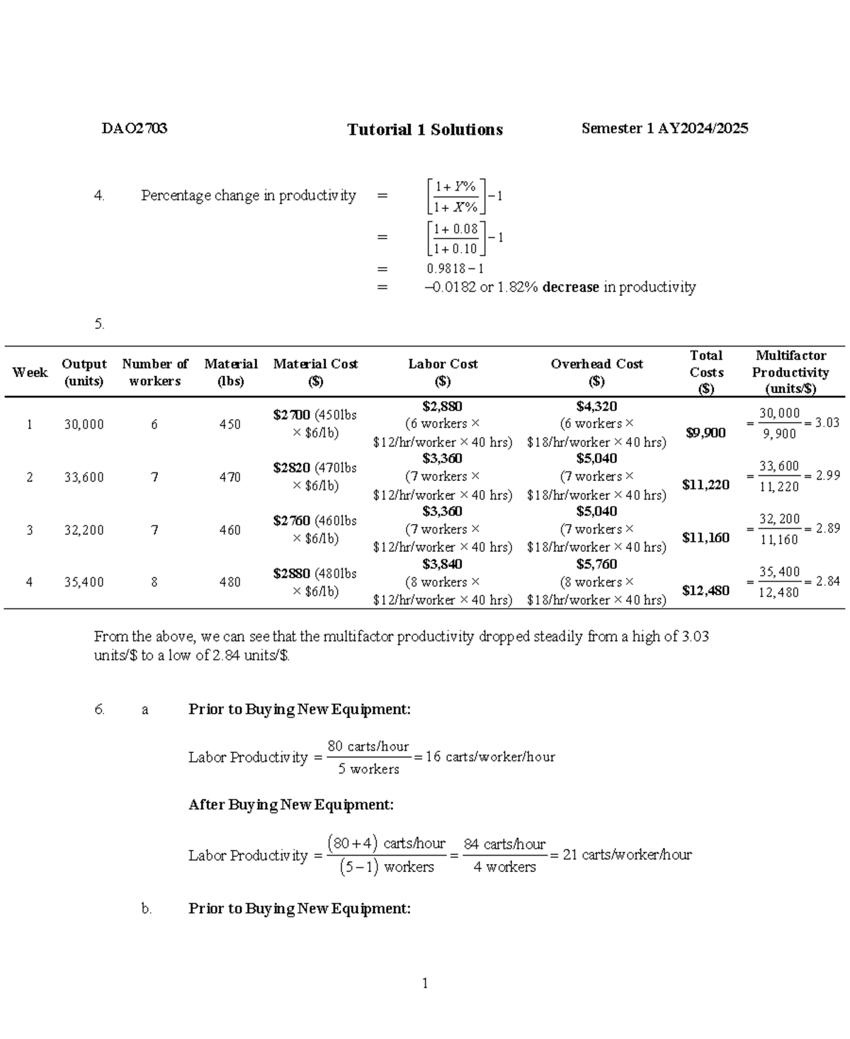 DAO2703 Tutorial 1 Solutions - Semester 1 AY 2024/2025 - Studocu