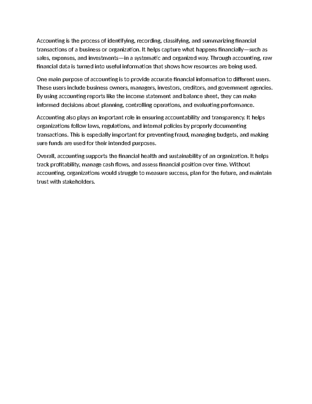 ACCT 101: Understanding the Importance of Accounting in Business - Studocu