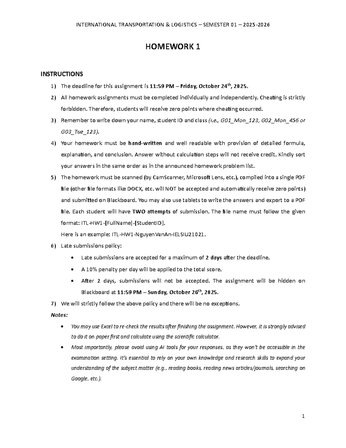 ITL 25-26 SEM 01 Homework 1: Assignment Instructions & Guidelines - Studocu