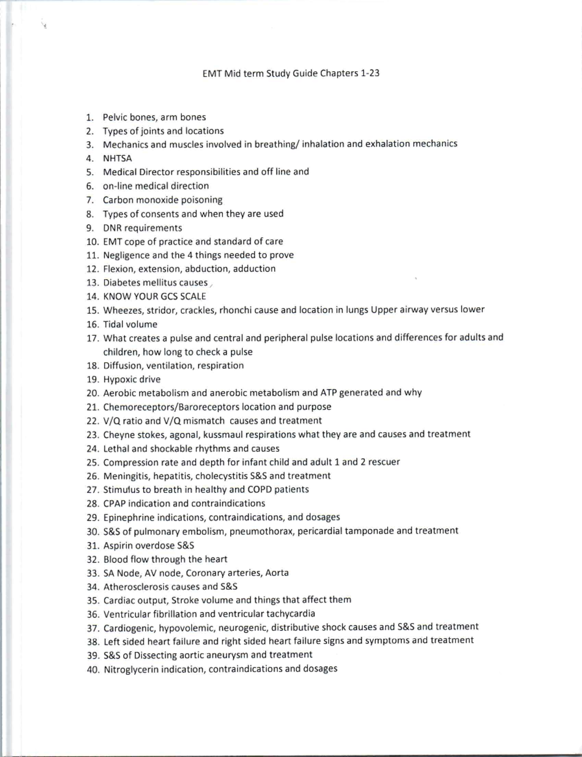 Emt Midterm Study Guide: Chapters 1-23 Overview - Studocu