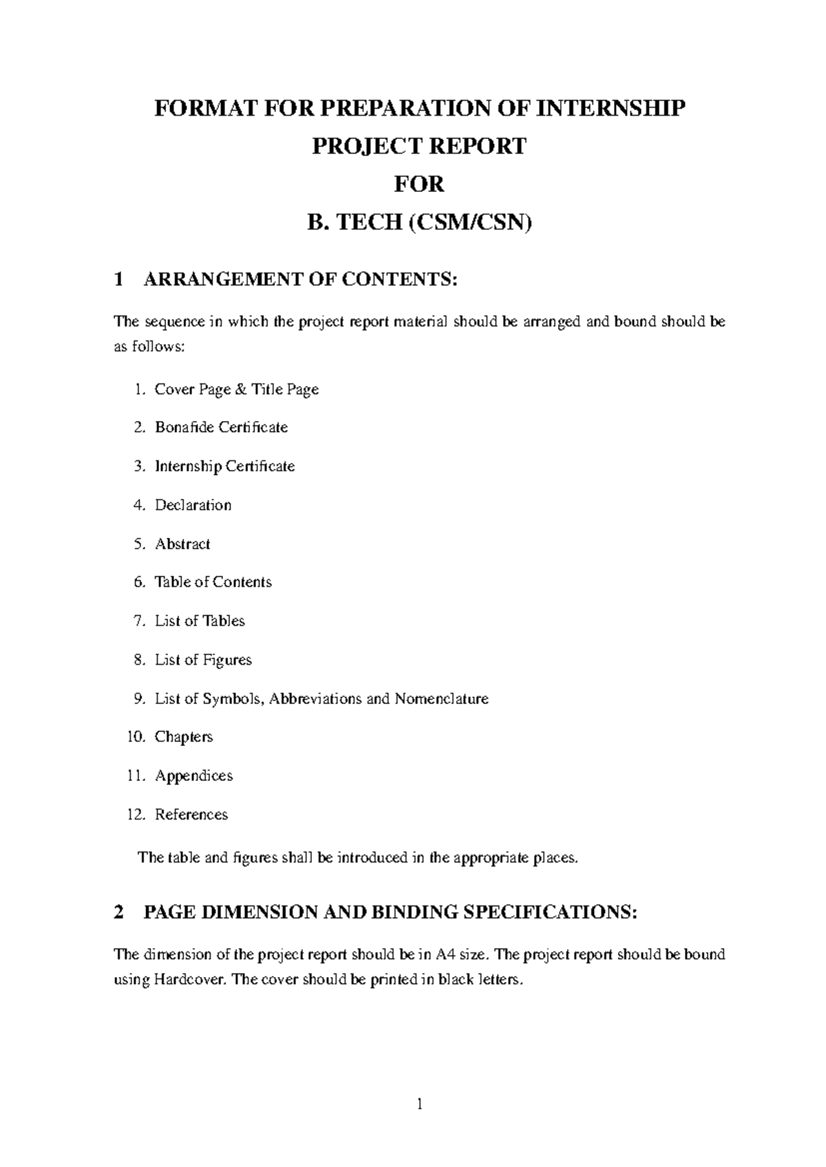 B. Tech Internship Project Report Preparation Format Guide - Studocu