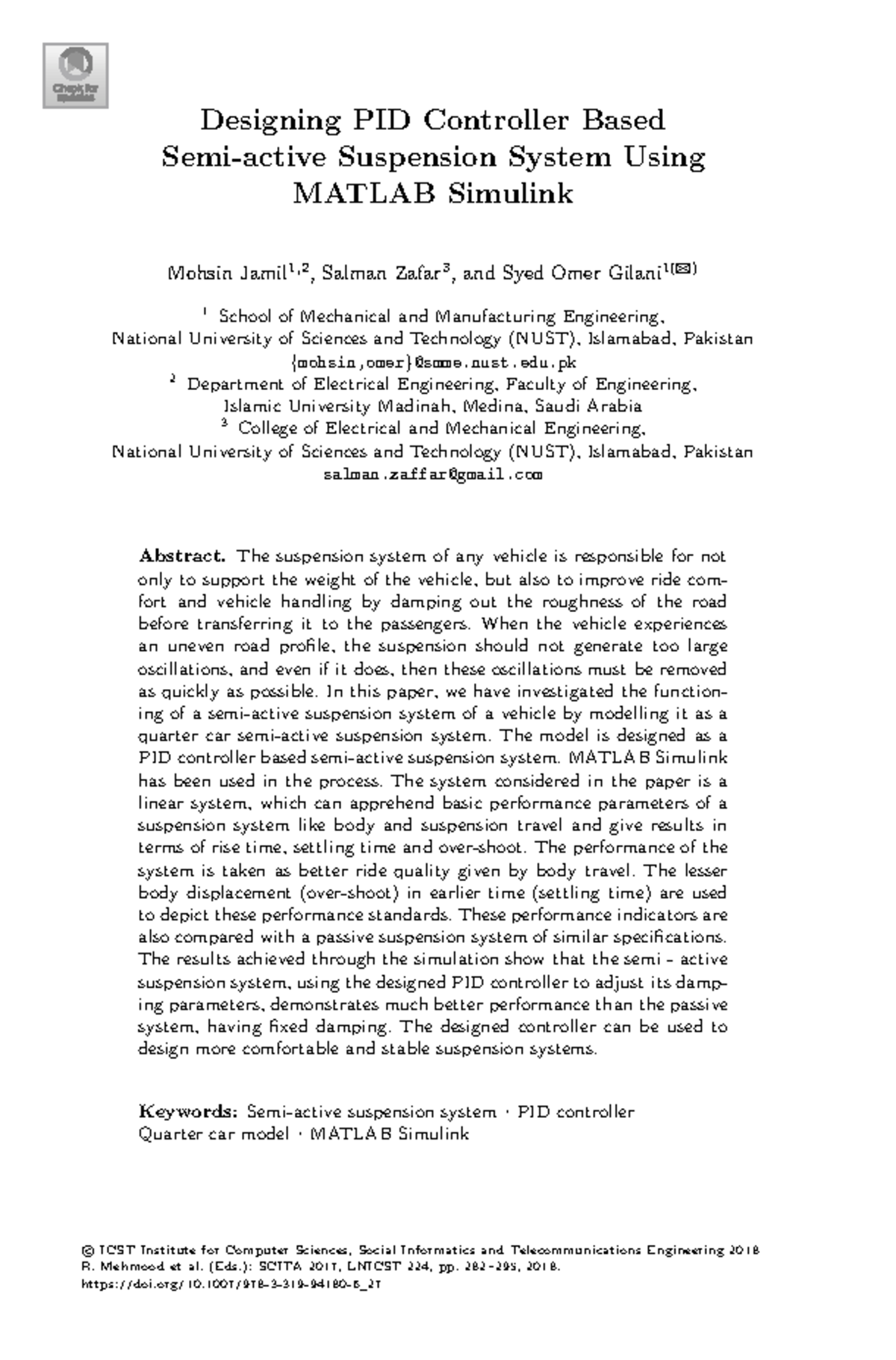 PID Controller Design for Quarter Car Suspension System Using MATLAB ...