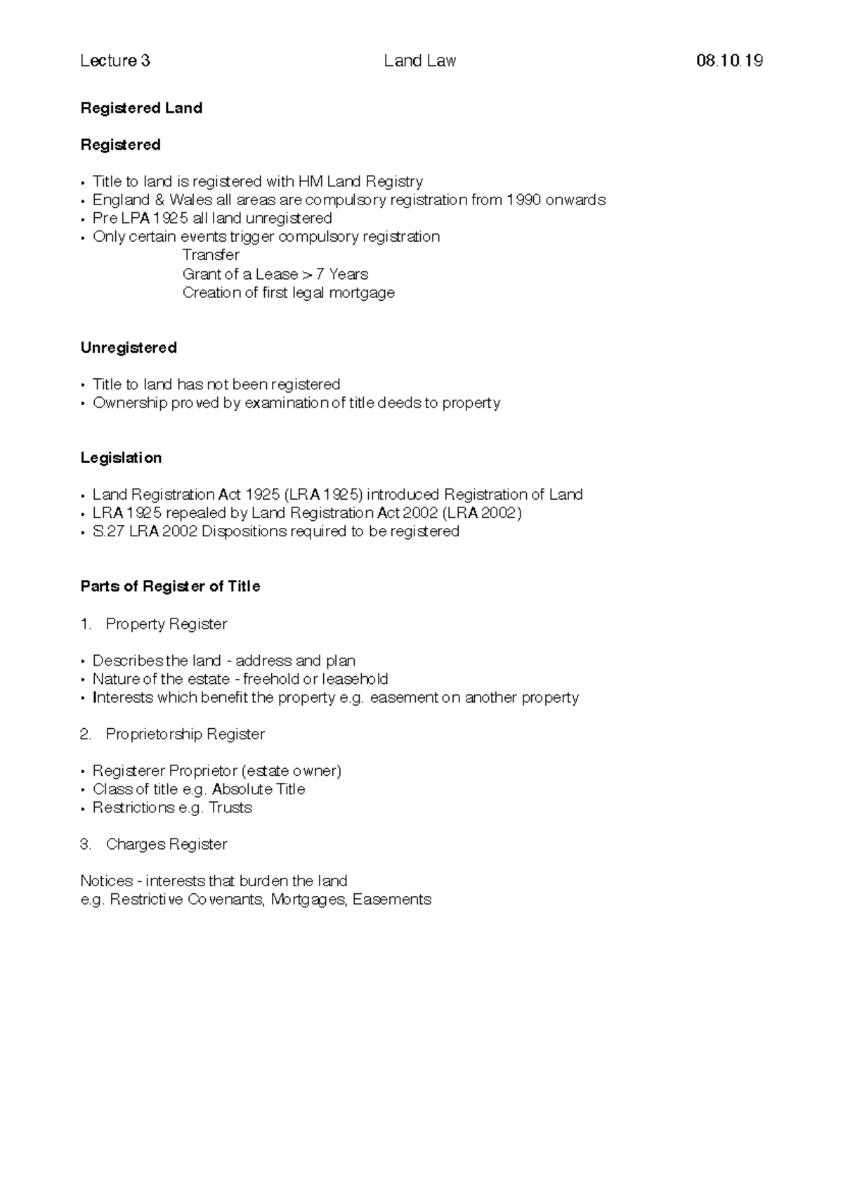 Lecture 3 - Registered Land - 21215 - BCU - Studocu