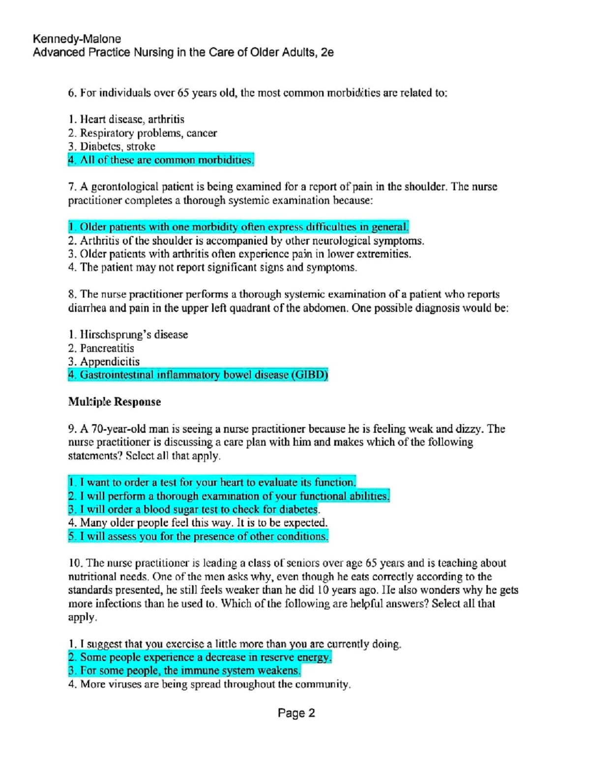 Quiz 8: Advanced Practice Nursing for Older Adults - Key Concepts - Studocu